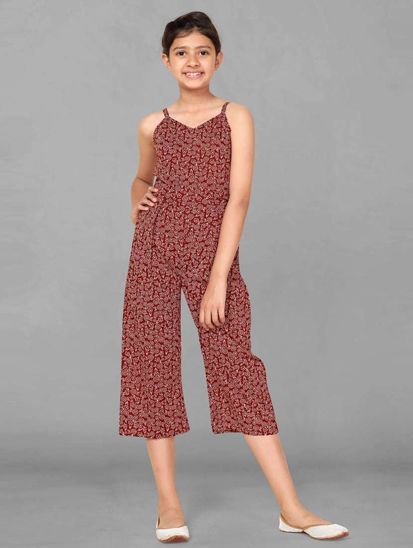 girls printed 3/4 jumpsuit