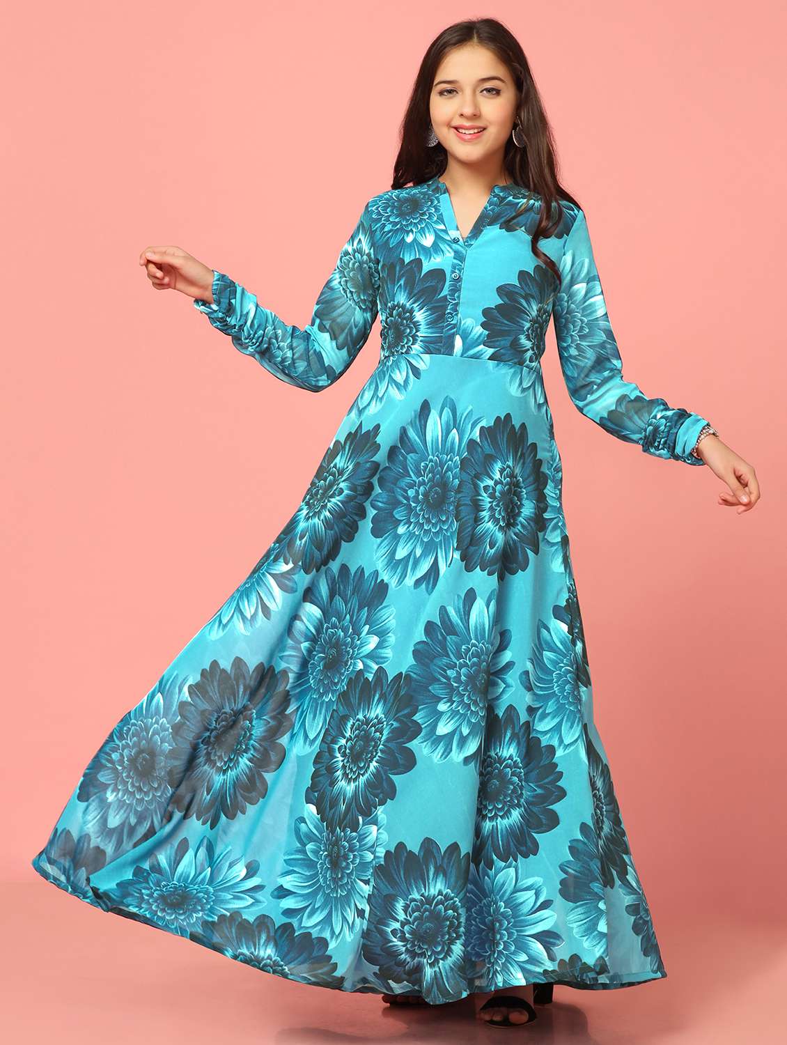 blue georgette party gown