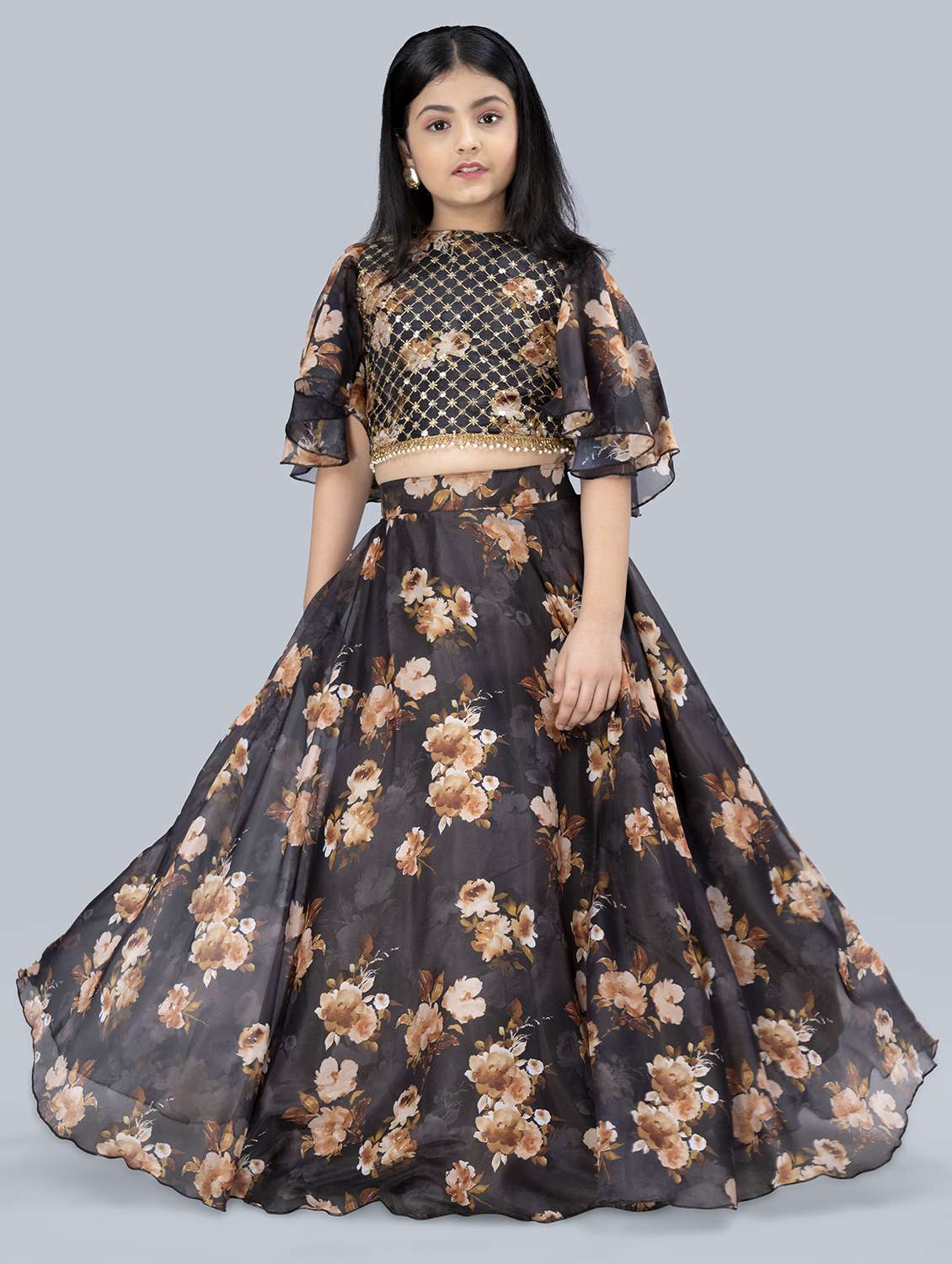 girls florals printed boat neck lehenga choli