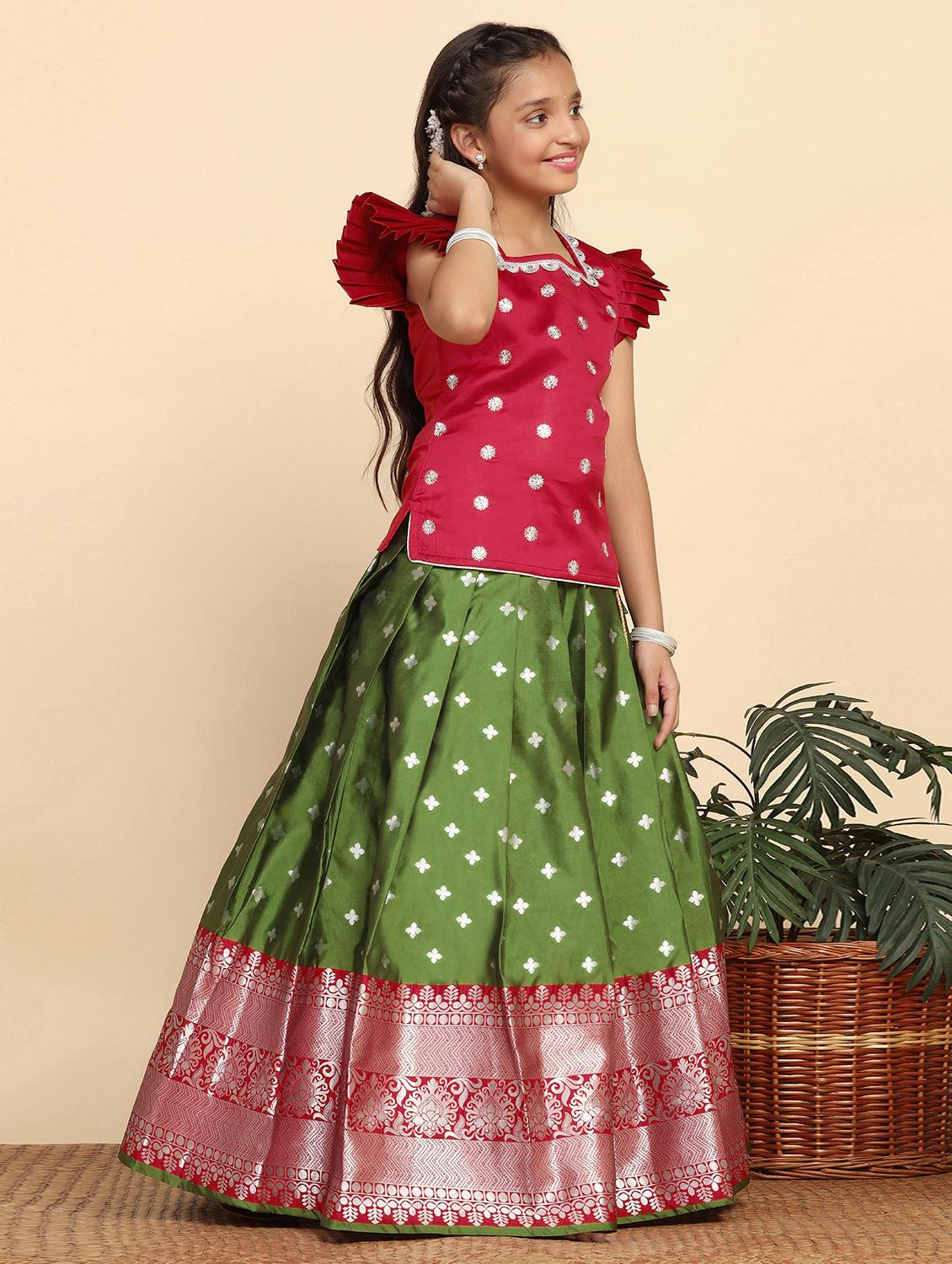 girls red square neck lehenga choli - 21243628 - Standard Image - 1