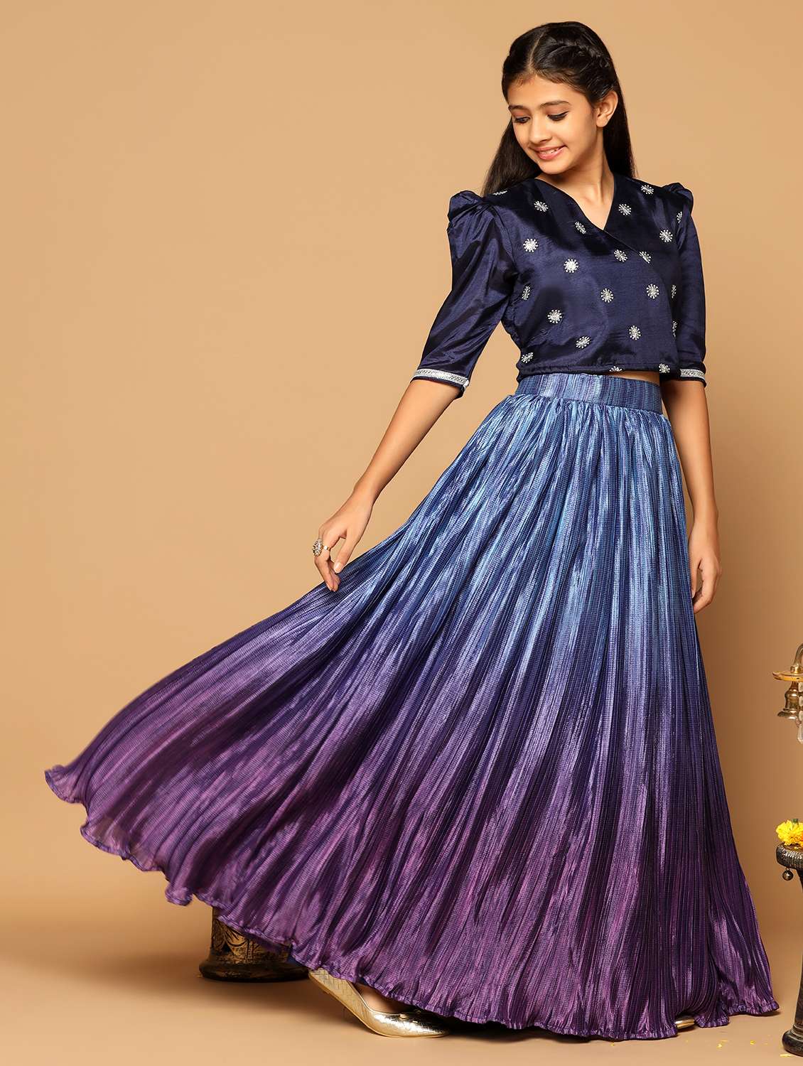 girls navy blue v neck lehenga choli - 21243648 -  Standard Image - 1