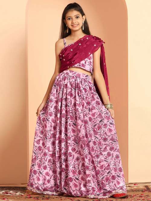 girls pink printed lehenga choli