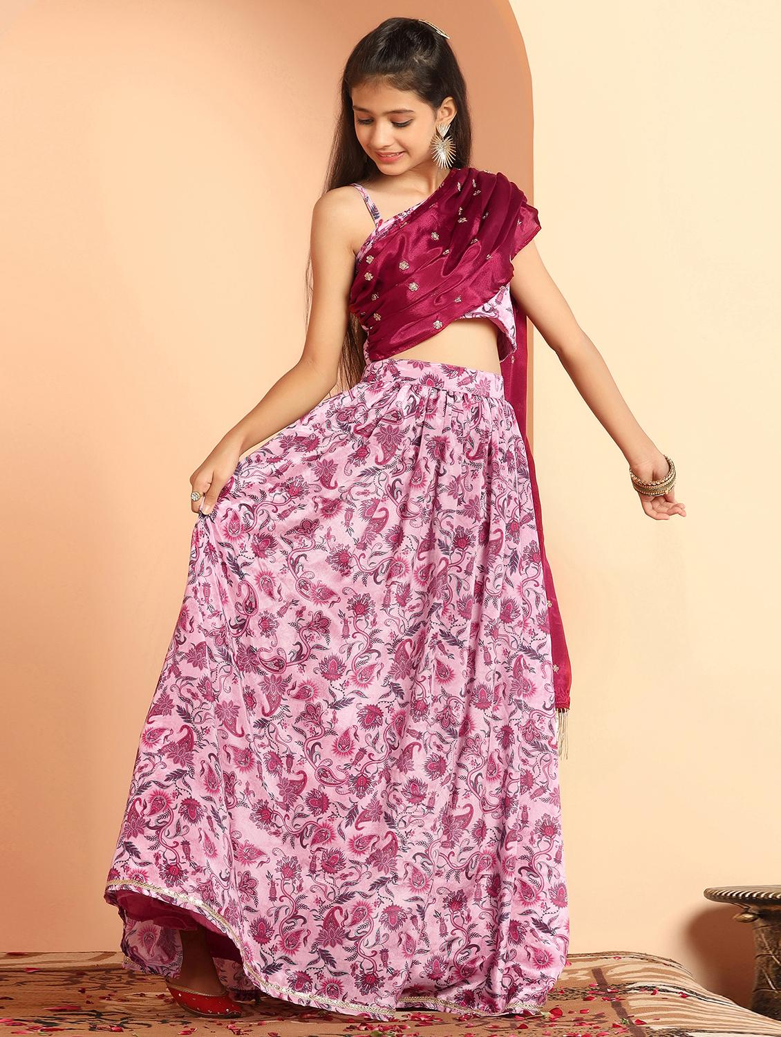 girls pink printed lehenga choli - 21243650 - Standard Image - 1