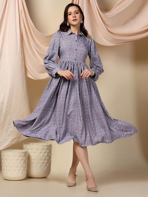 grey floral printed fit & flare dress - 21243728 - Standard Image - 0