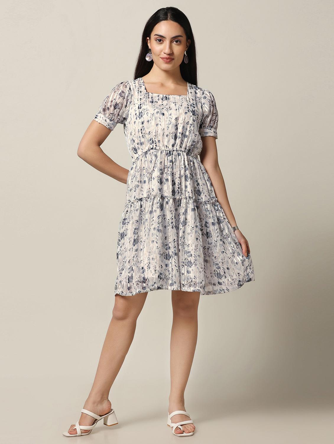 white georgette fit & flare dress - 21243754 - Zoom Image - 0