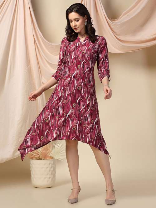magenta polyester high low dress - 21243884 - Standard Image - 0