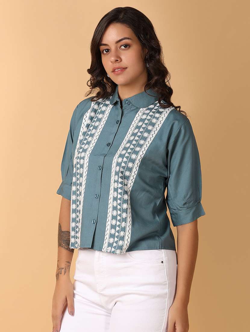 women blue cotton regular top - 21244185 -  Standard Image - 1