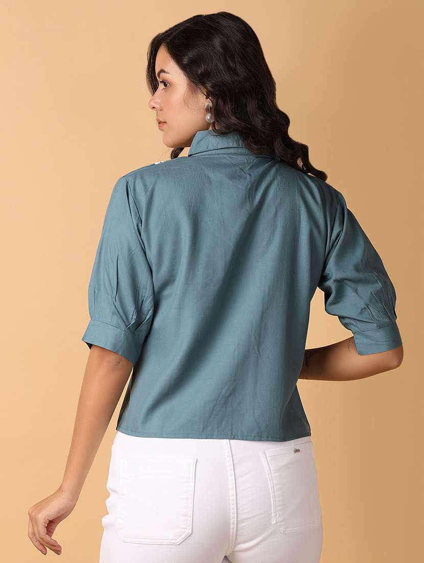 women blue cotton regular top - 21244185 -  Standard Image - 4