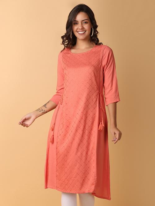 women three quarter sleeve a-line kurta - 21244187 -  Standard Image - 0