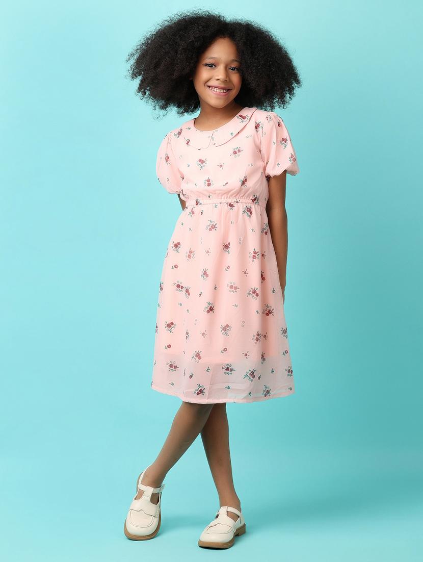 girls peach floral printed frock - 21244231 -  Standard Image - 1