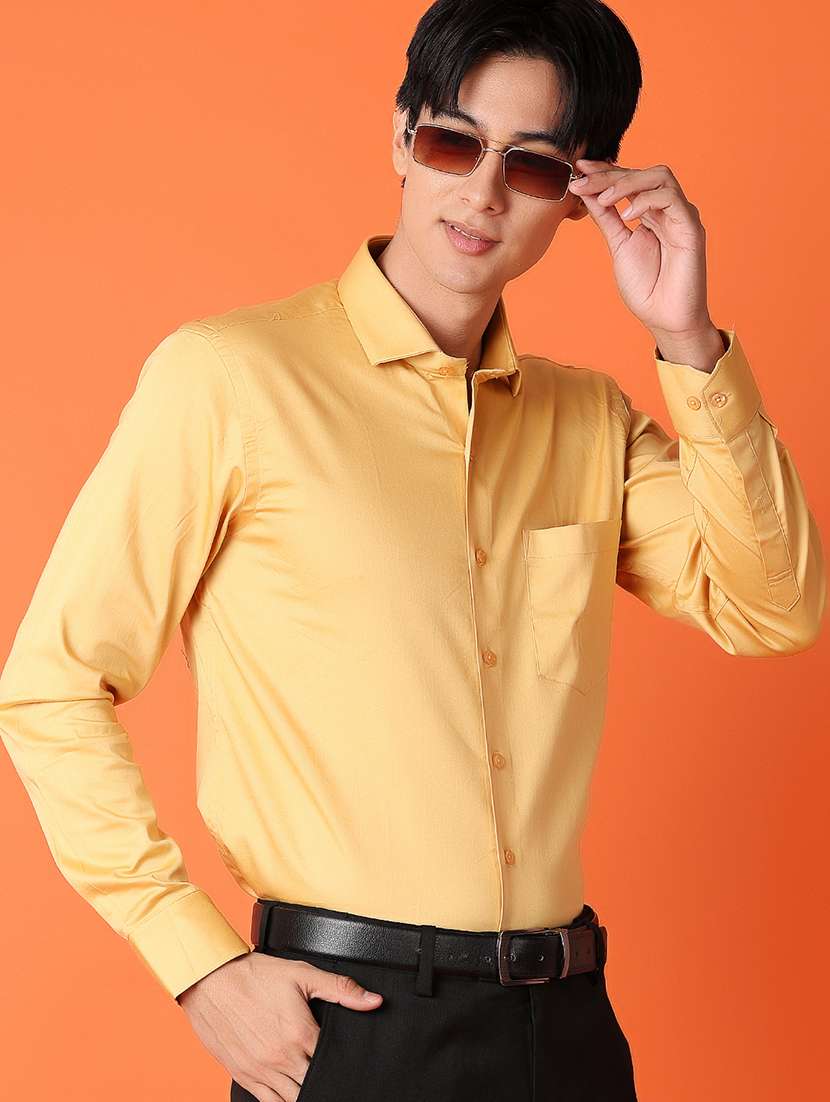 men mustard solids formal shirt - 21244277 -  Standard Image - 1