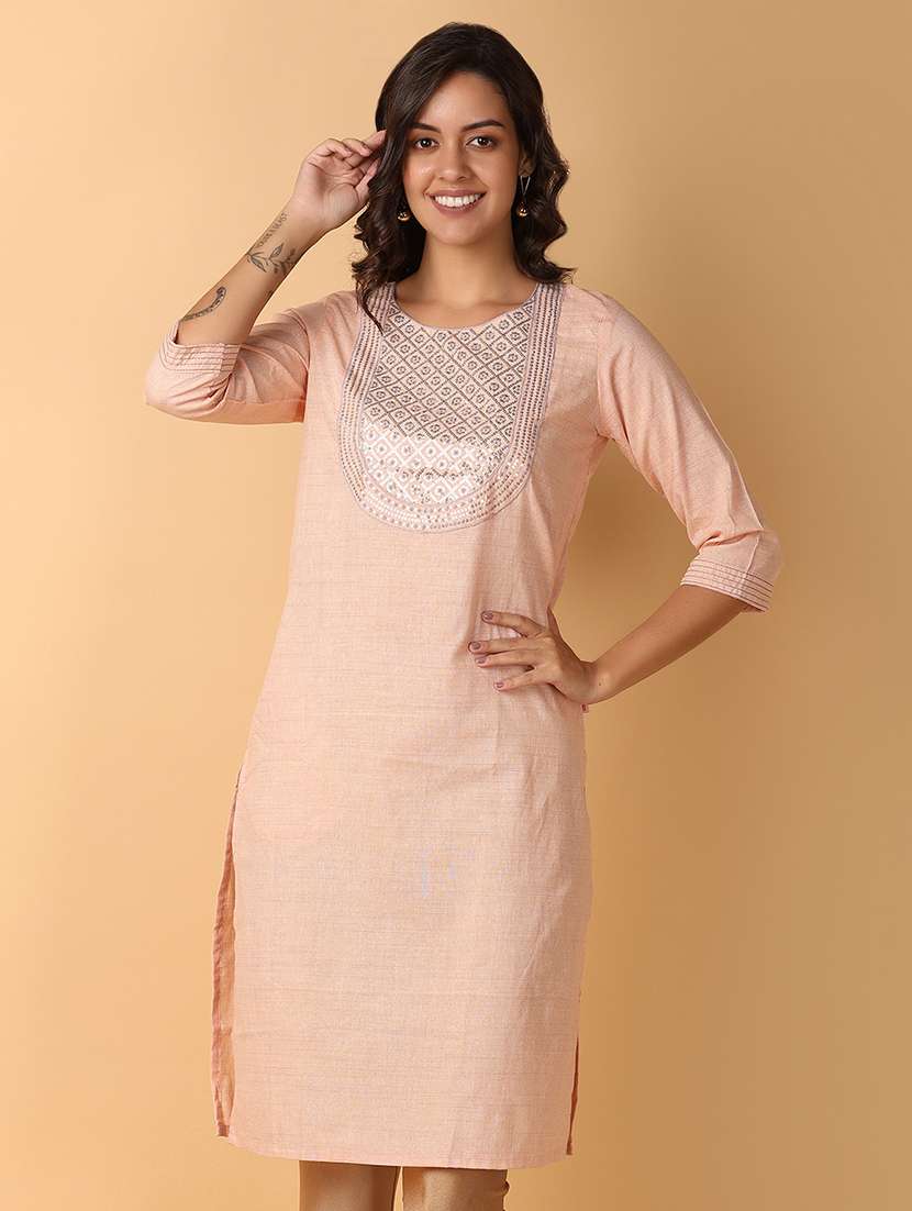 women three quarter sleeve straight kurta