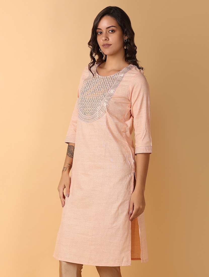 women three quarter sleeve straight kurta - 21244309 -  Standard Image - 1