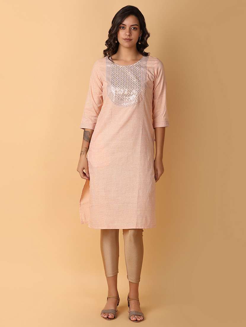 women three quarter sleeve straight kurta - 21244309 -  Standard Image - 4