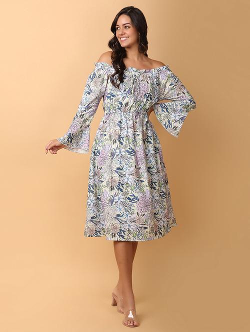 women printed off shoulder dress - 21244316 -  Standard Image - 0
