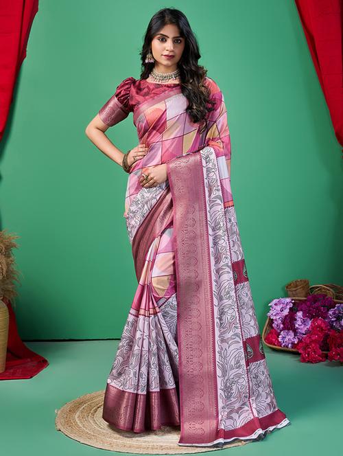 women printed bordered saree with blouse - 21244412 - Standard Image - 0
