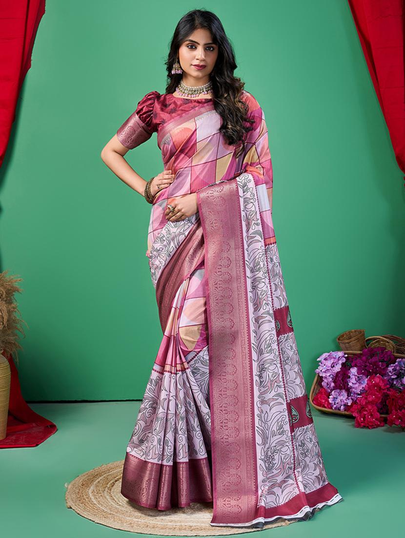 women printed bordered saree with blouse - 21244412 - Zoom Image - 0