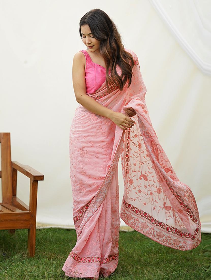 peach georgette embroidered saree - 21244512 - Standard Image - 1
