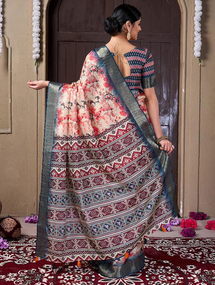 women printed saree with blouse - 21244606 - Standard Image - 1