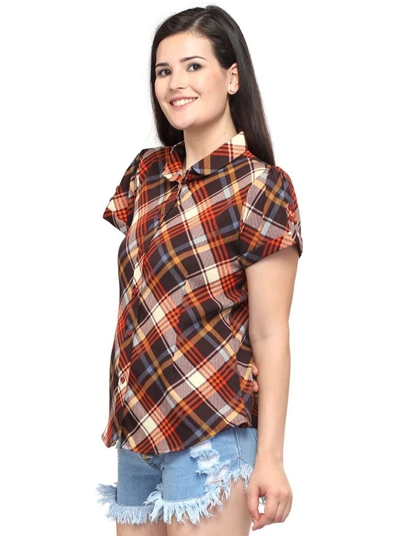 brown checkered regular shirt - 21244707 -  Standard Image - 1