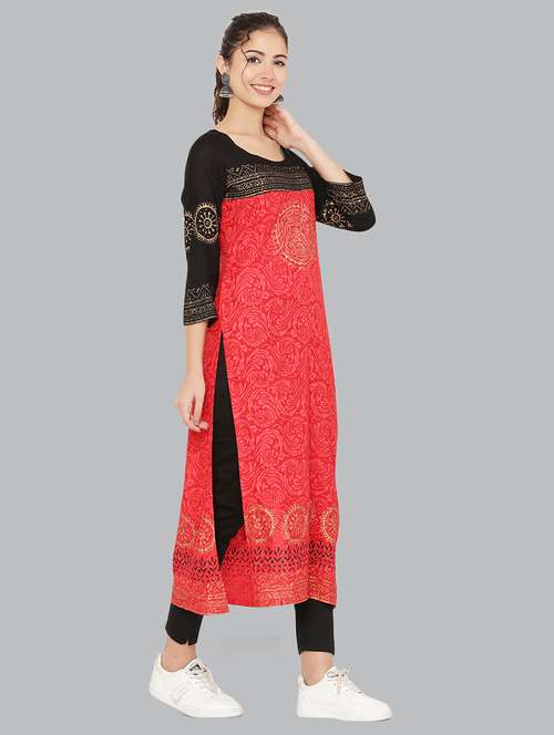 women three quarter sleeve printed kurta - 21244718 - Standard Image - 0