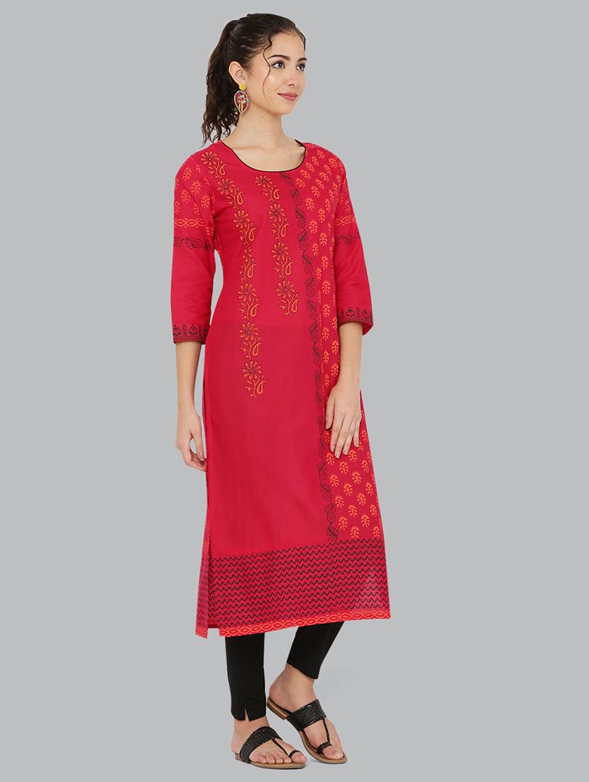 women three quarter sleeve printed kurta - 21244720 - Standard Image - 1