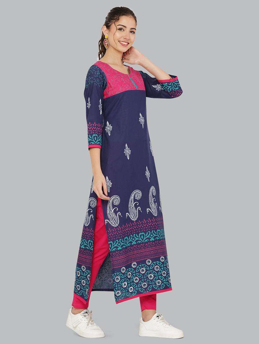 women three quarter sleeve printed kurta - 21244721 -  Standard Image - 4