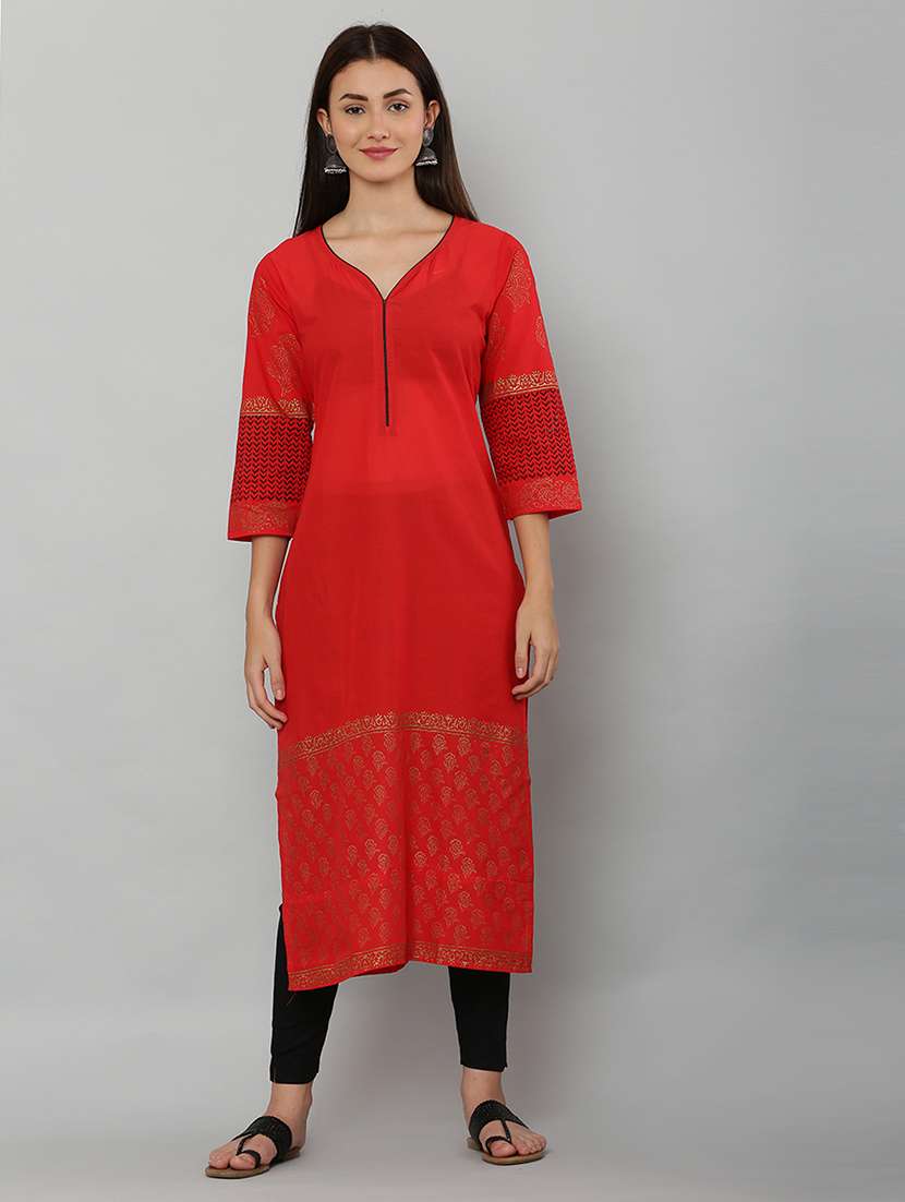 women three quarter sleeve printed kurta - 21244741 -  Zoom Image - 0