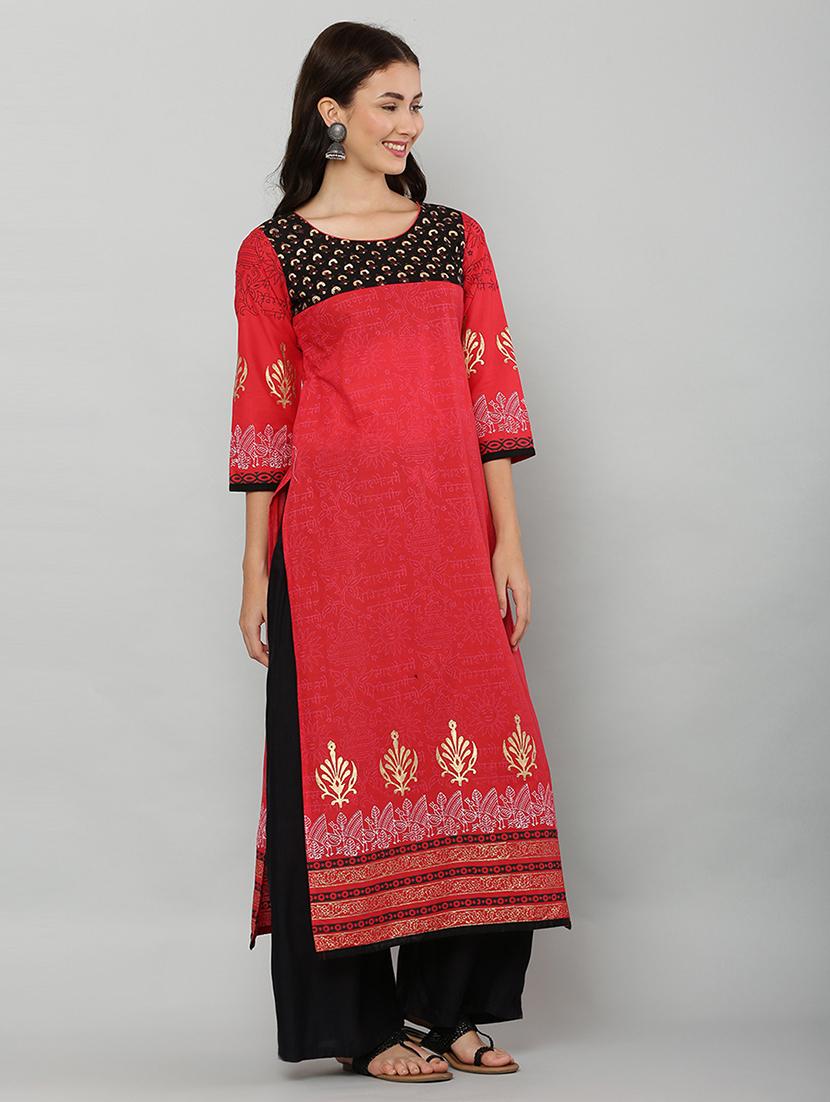 women three quarter sleeve printed kurta - 21244744 -  Standard Image - 1