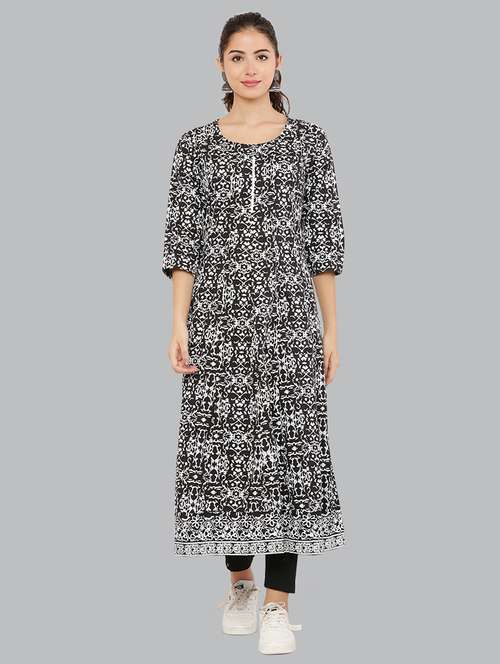 women three quarter sleeve printed kurta - 21244755 - Standard Image - 0