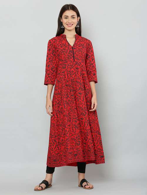 women three quarter sleeve printed kurta - 21244768 -  Standard Image - 0