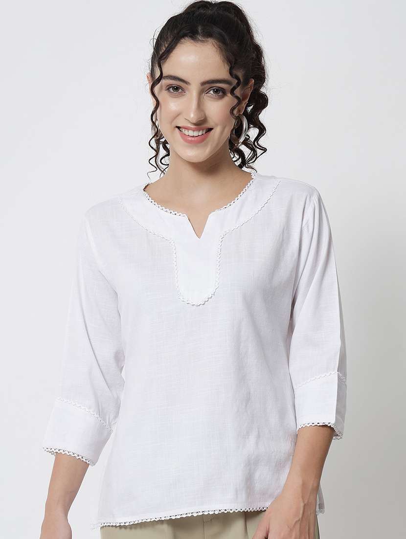 women white three quarter sleeve kurti - 21244938 -  Zoom Image - 0