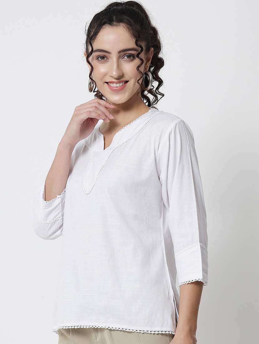 women white three quarter sleeve kurti - 21244938 -  Standard Image - 1