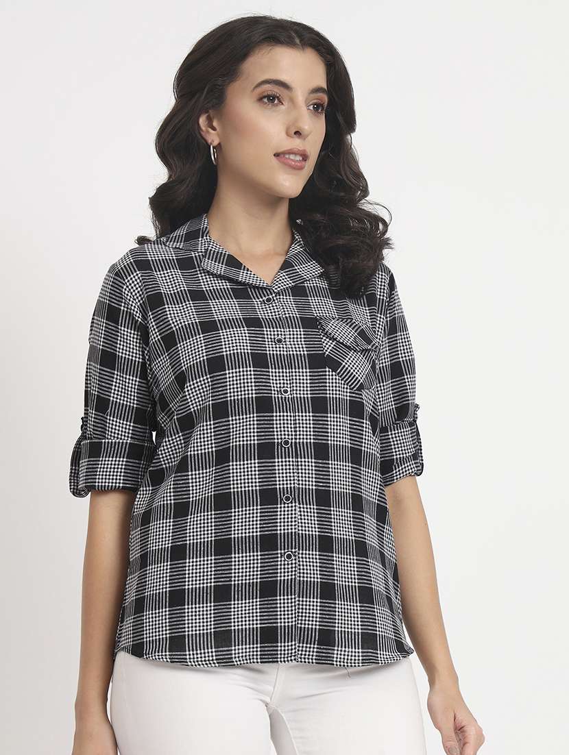 women collared checks regular shirt - 21244967 - Standard Image - 1