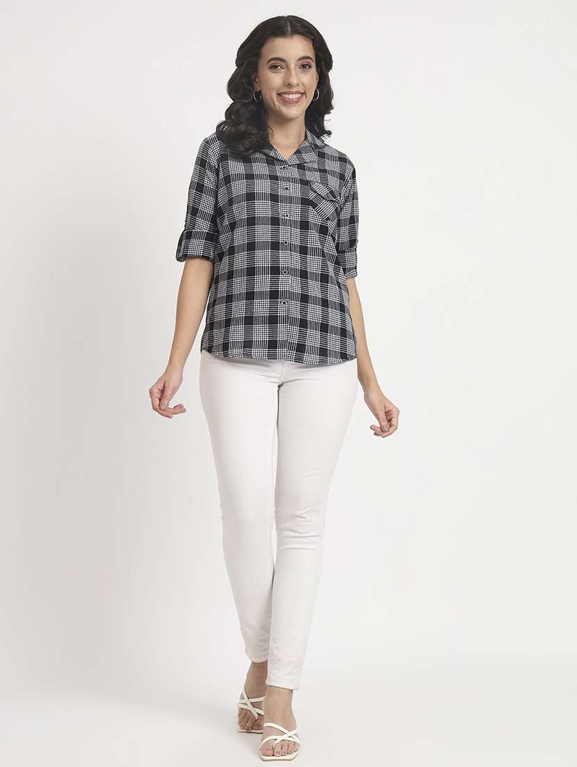 women collared checks regular shirt - 21244967 - Standard Image - 4