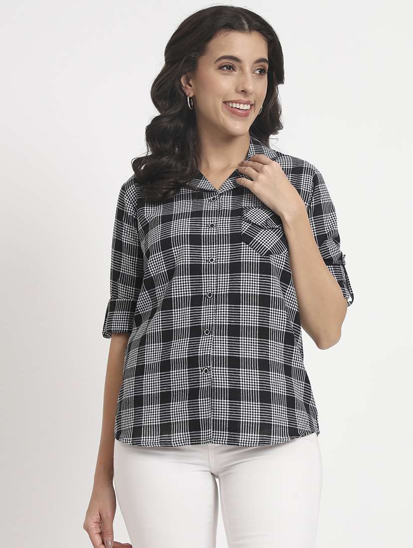 women collared checks regular shirt