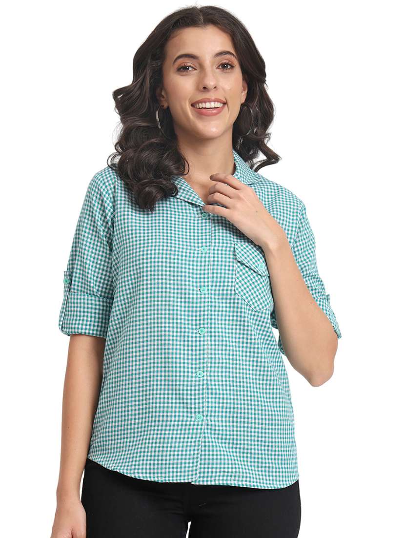 women collared checks regular shirt