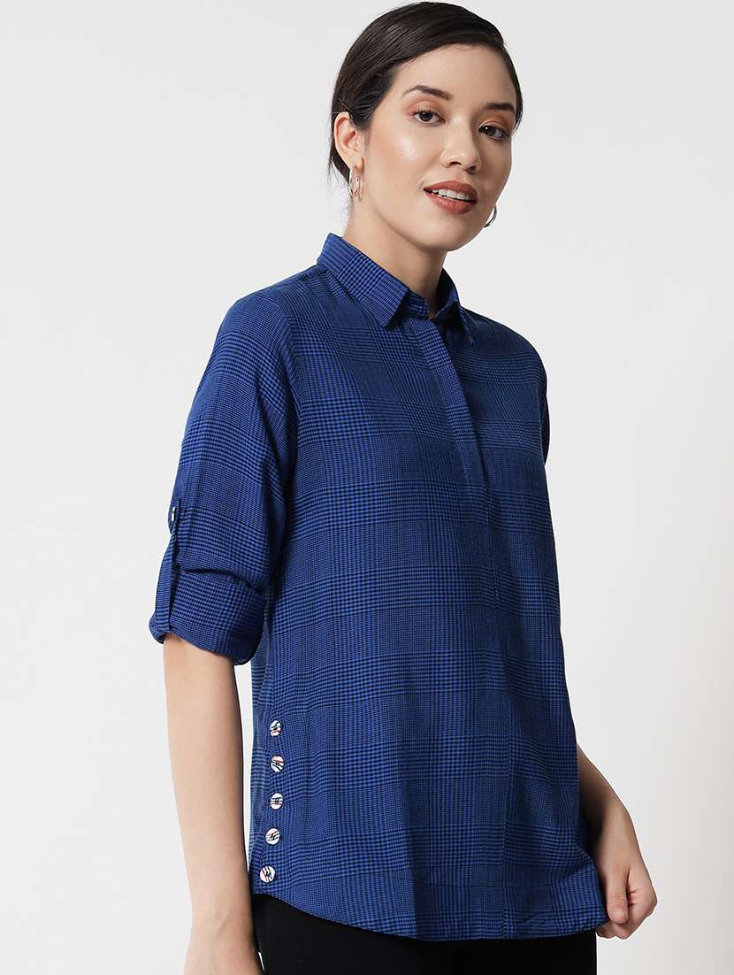women collared checks regular shirt - 21244975 -  Standard Image - 1