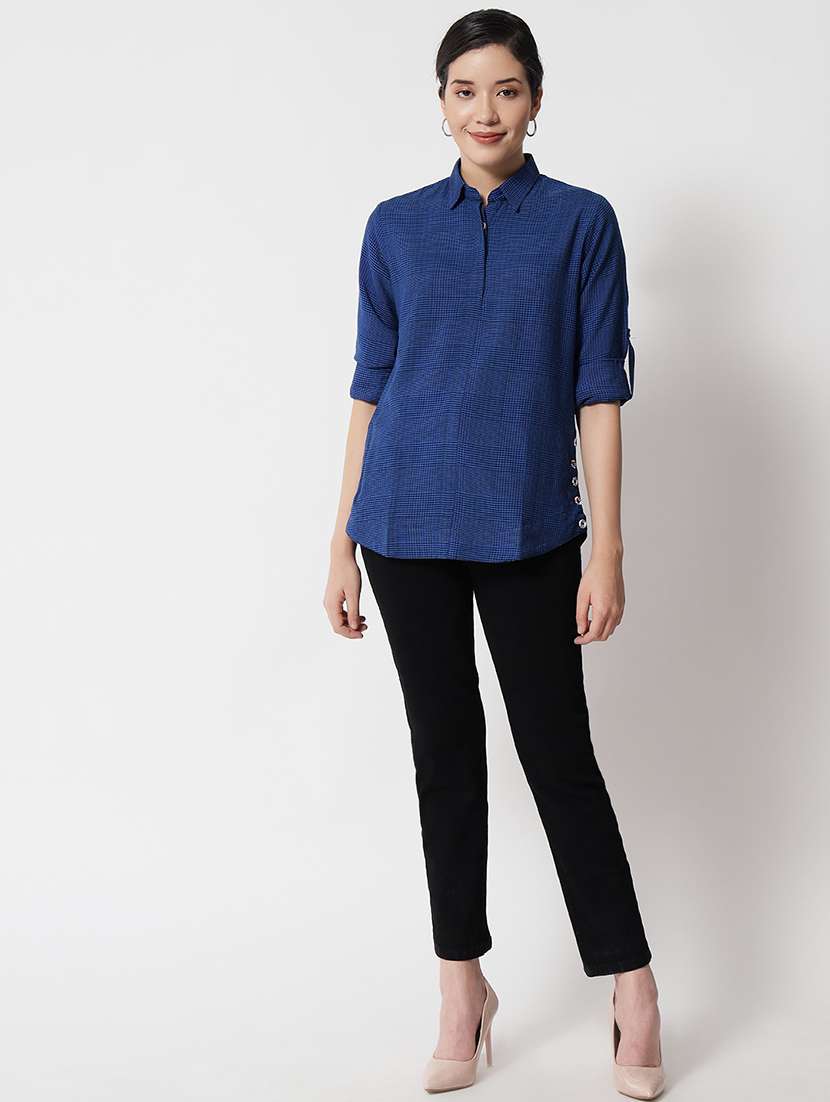 women collared checks regular shirt - 21244975 -  Standard Image - 4