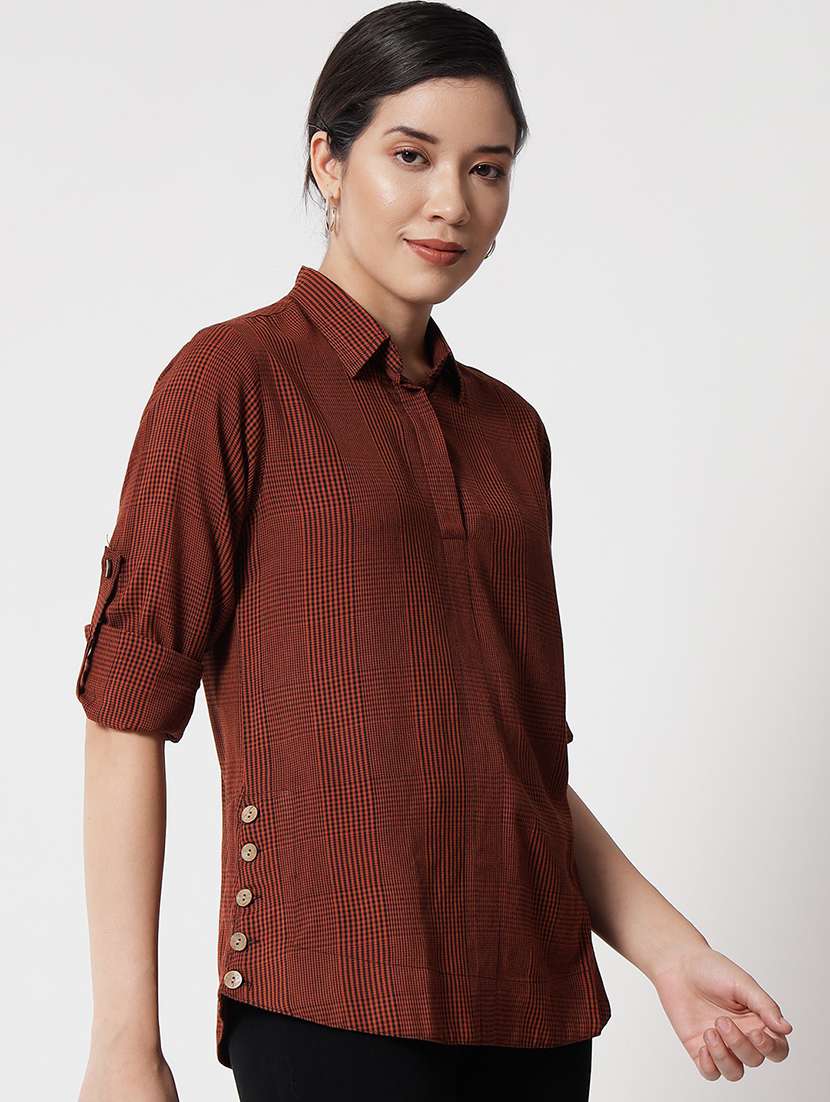 women collared checks regular shirt - 21244978 -  Standard Image - 1