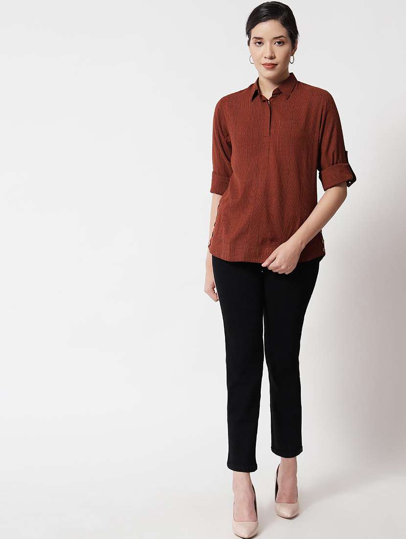 women collared checks regular shirt - 21244978 -  Standard Image - 4