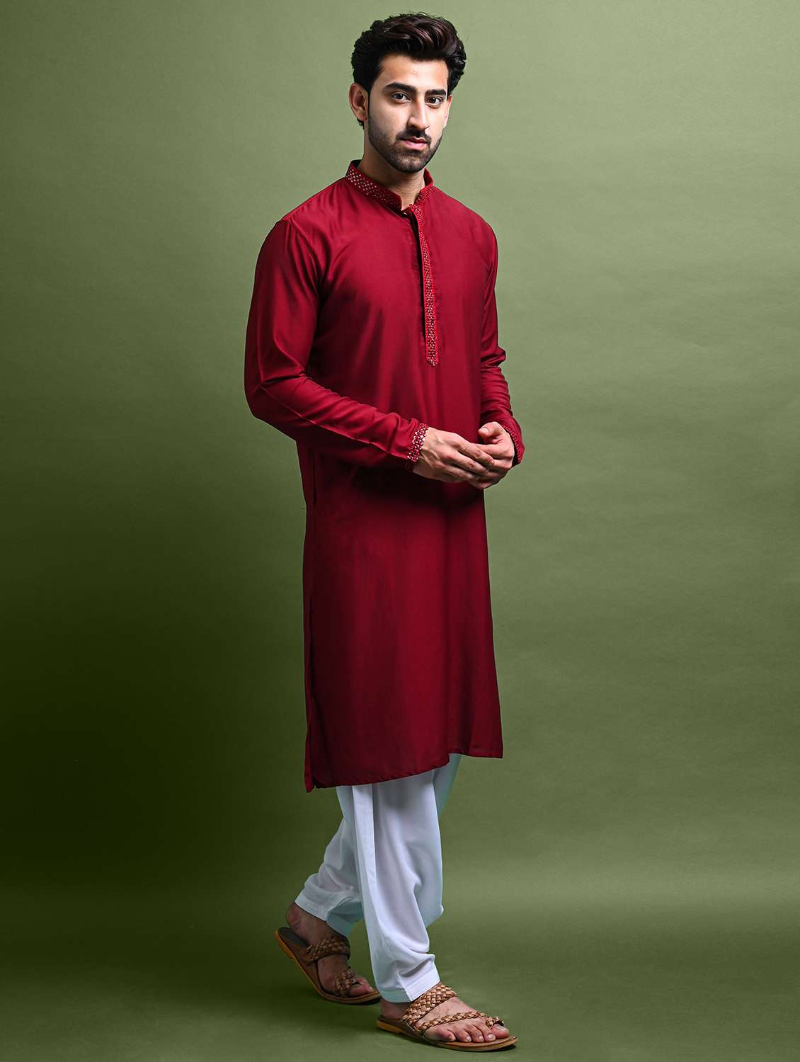 maroon rayon long  kurta - 21245045 -  Standard Image - 1