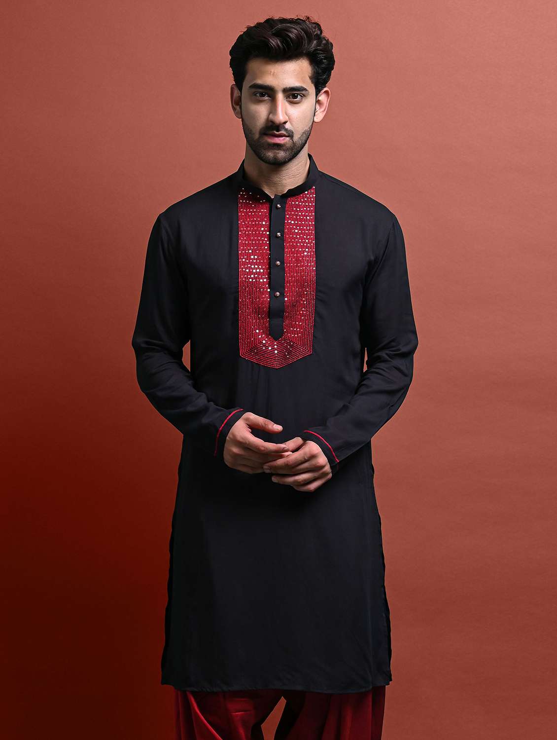 black rayon long  kurta