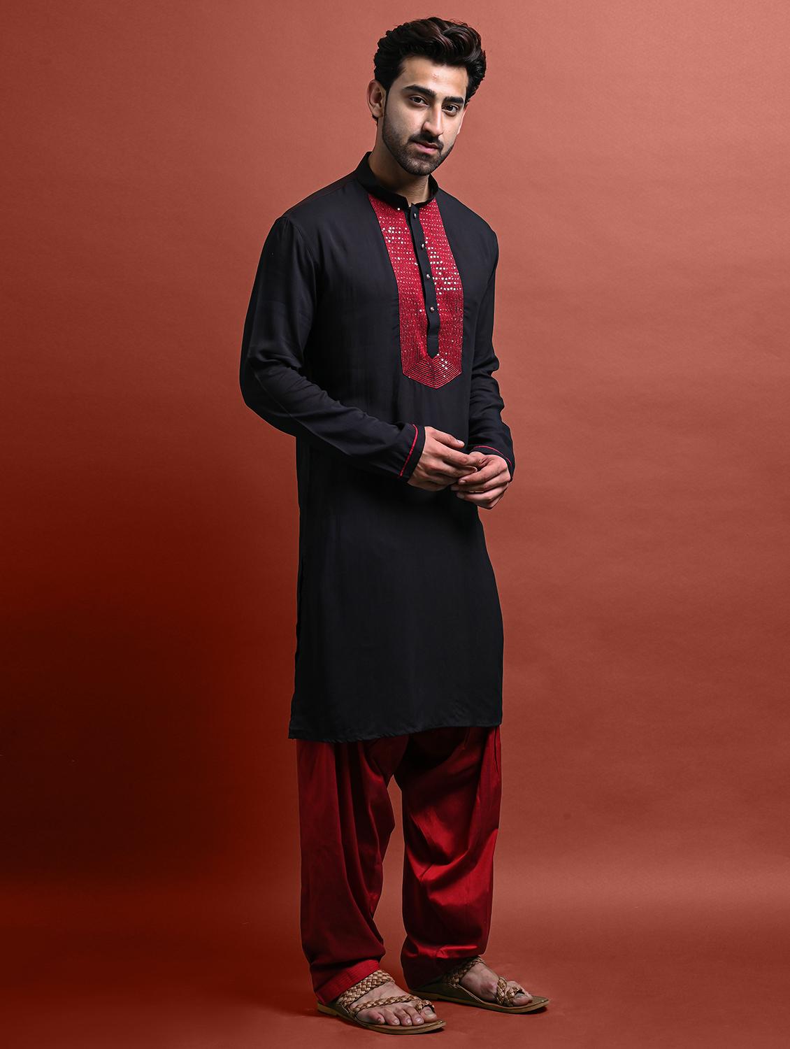 black rayon long  kurta - 21245047 -  Standard Image - 1