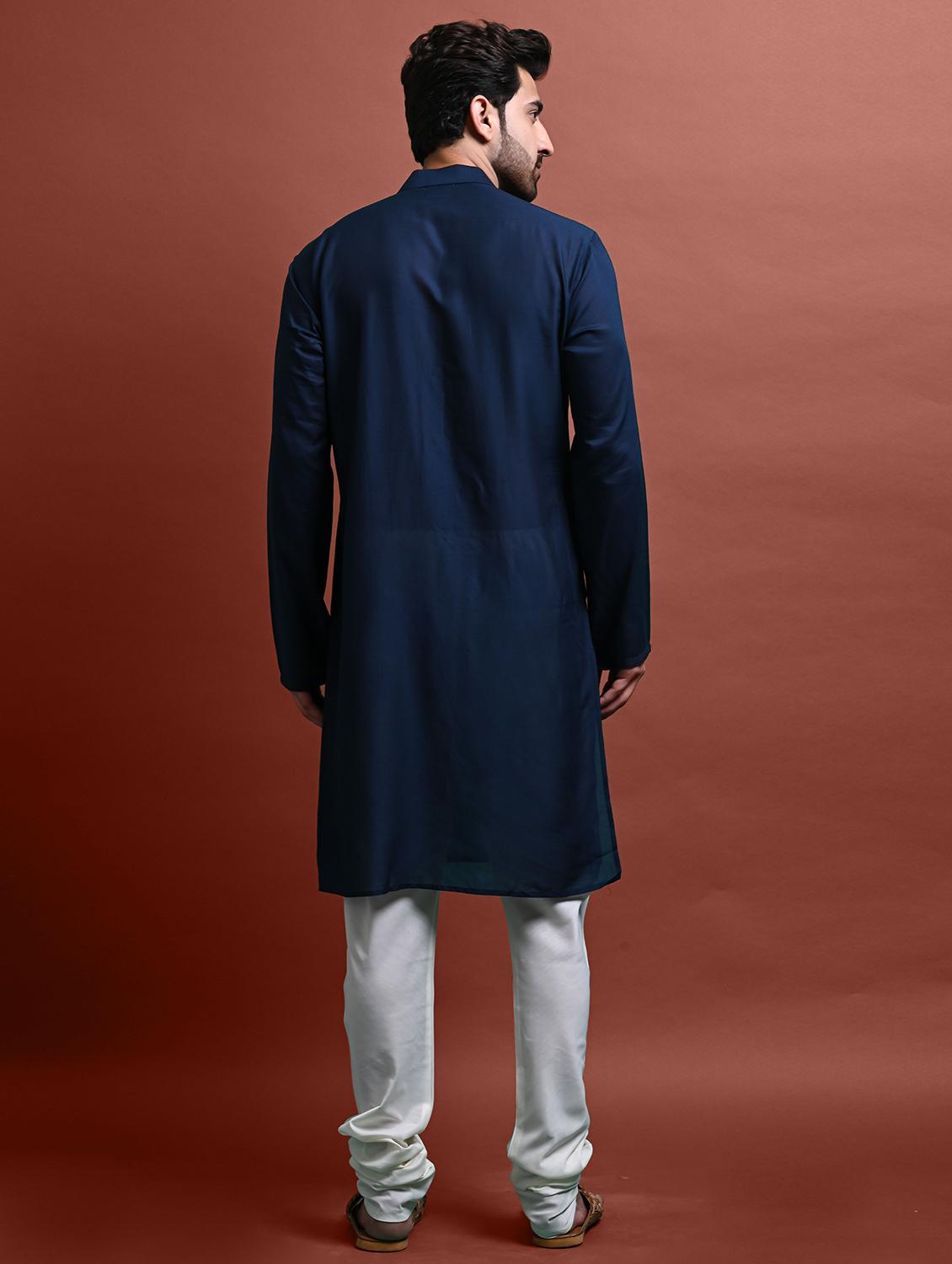 men embroidered mandarin neck long kurta - 21245052 -  Standard Image - 1