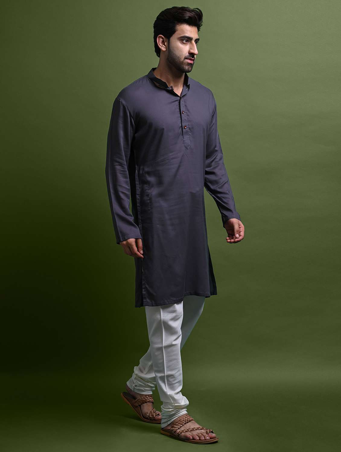 men mandarin neck rayon long kurta - 21245096 -  Standard Image - 1