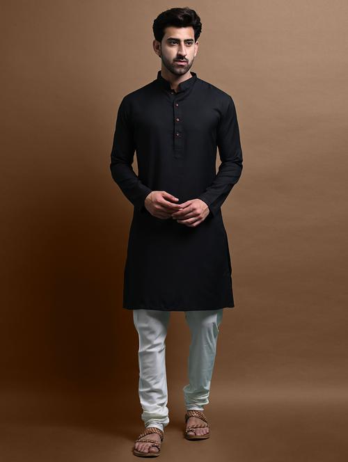 men mandarin neck rayon long kurta - 21245097 - Standard Image - 0