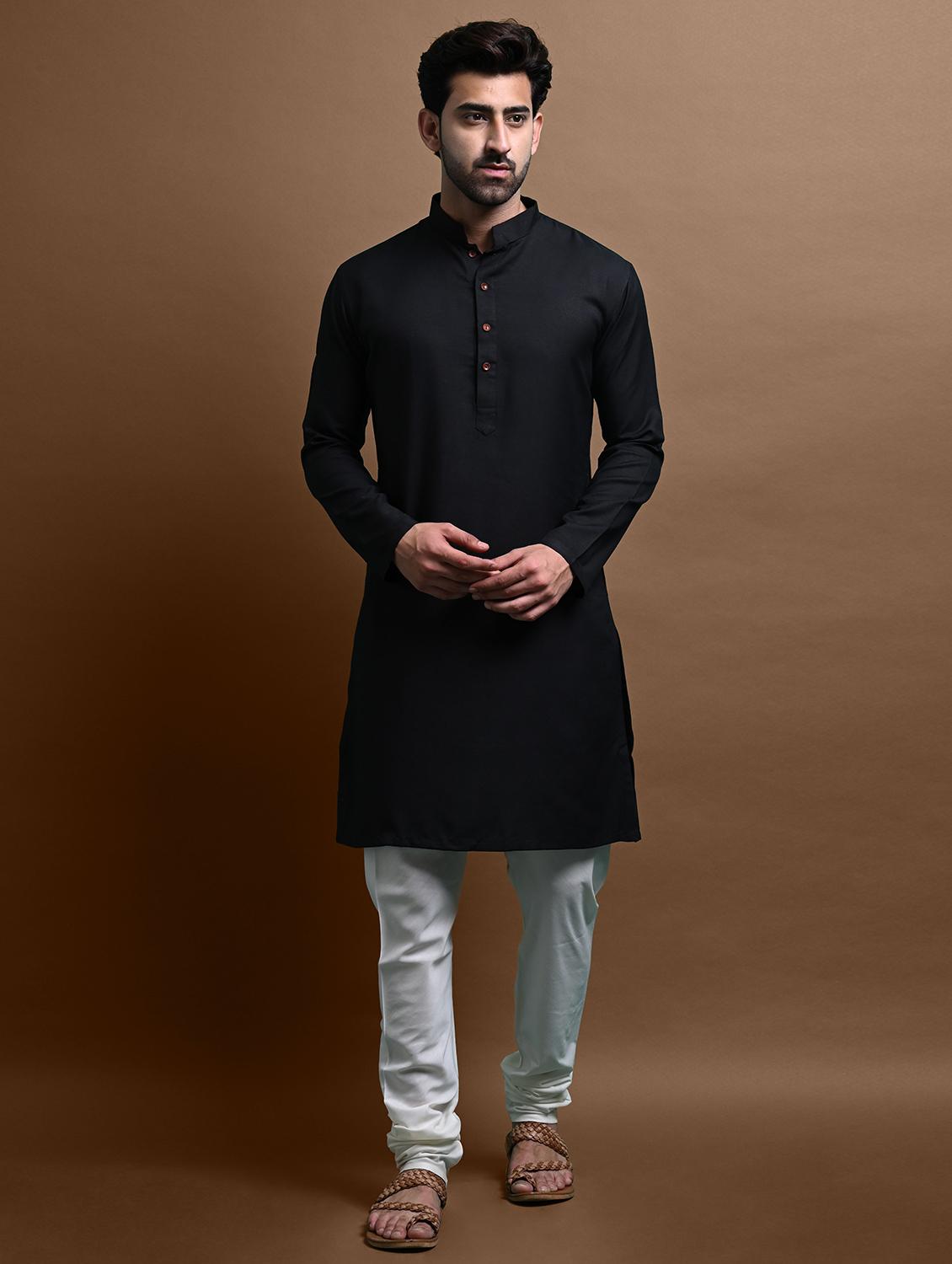 men mandarin neck rayon long kurta - 21245097 - Zoom Image - 0