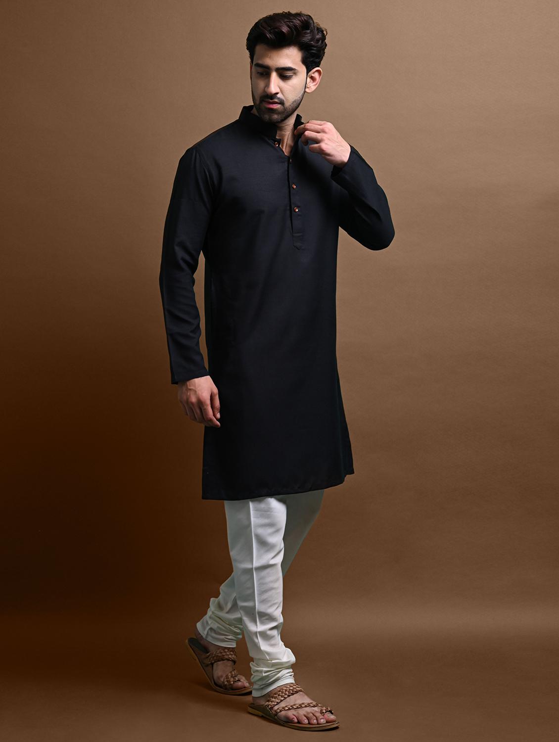 men mandarin neck rayon long kurta - 21245097 -  Standard Image - 1