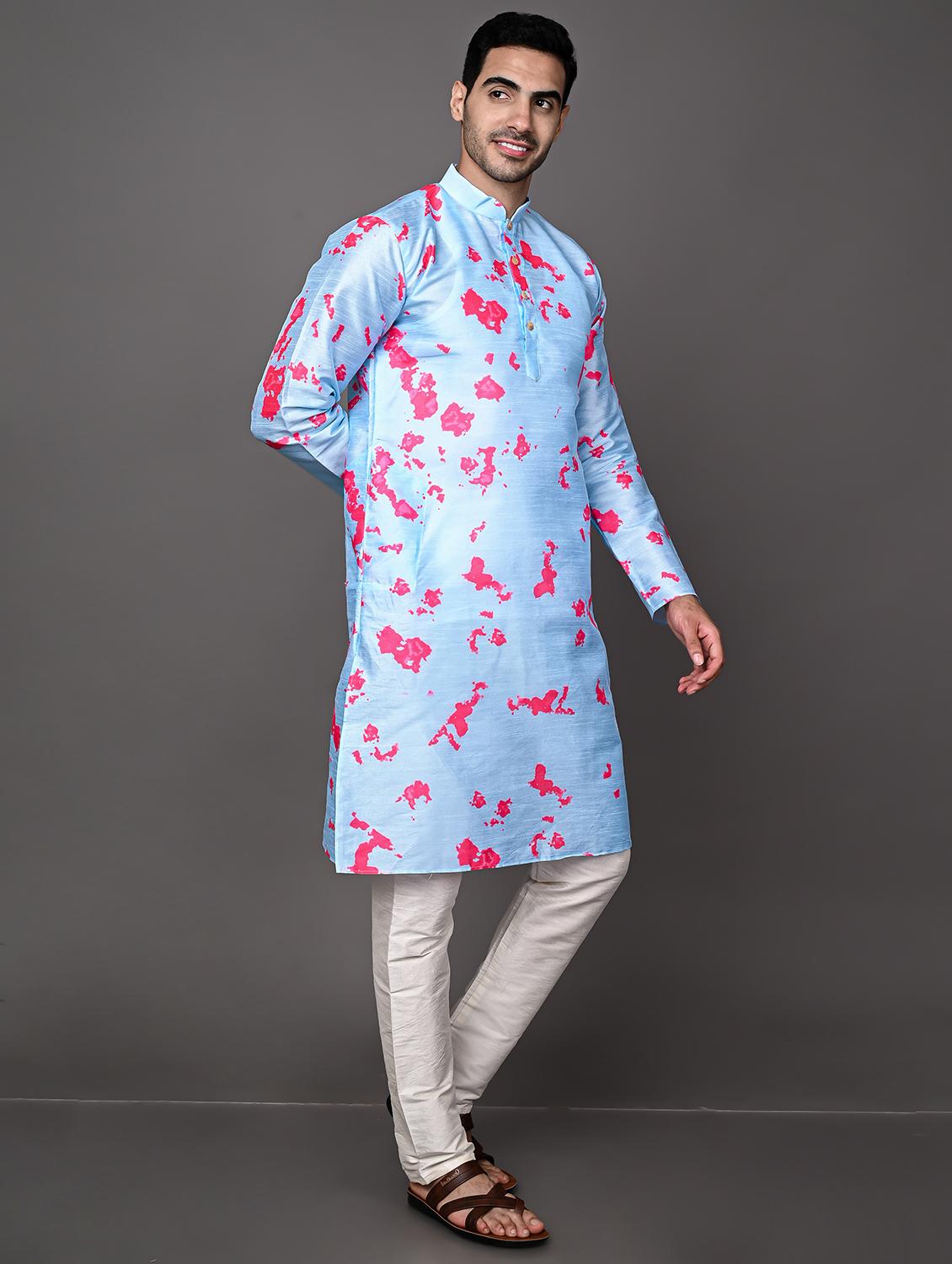 men mandarin neck printed long kurta - 21245113 - Standard Image - 1